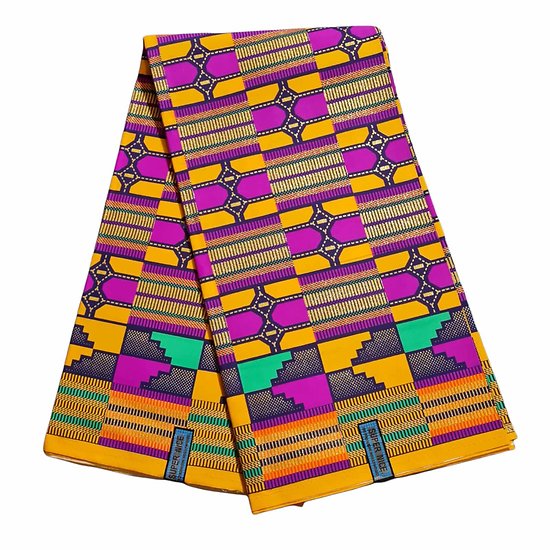 Coupon de tissu - Wax 100% coton - Graphiques - Pailleté - Violet / Orange / Doré