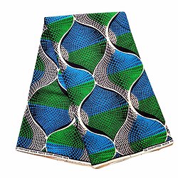 Coupon de tissu - Wax 100% coton - Graphiques - Vert / Bleu / Noir