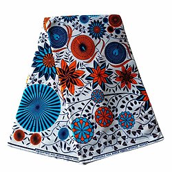 Coupon de tissu - Wax 100% coton - Graphiques - Bleu / Orange / Blanc