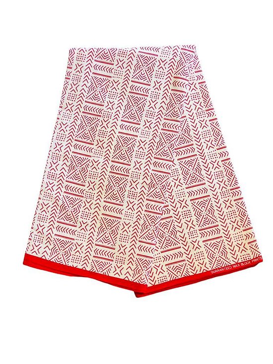 Coupon de tissu - Wax 100% Coton - Graphiques / Rouge / Blanc