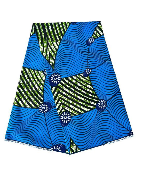 Coupon de tissu - Wax 100% coton - Graphiques - Bleu / Vert / Noir