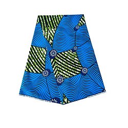 Coupon de tissu - Wax 100% coton - Graphiques - Bleu / Vert / Noir