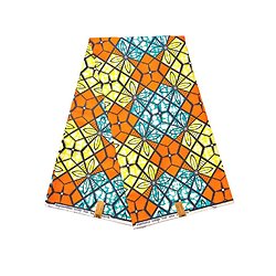 Coupon de tissu - Wax 100% coton - Graphiques - Bleu / Jaune / Orange