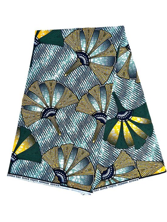 Coupon de tissu - Wax 100% coton - Graphiques - Vert / Jaune / Turquoise