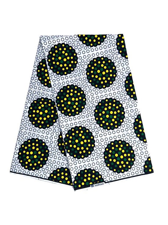 Coupon de tissu - Wax 100% coton - Graphiques - Vert / Jaune / Noir