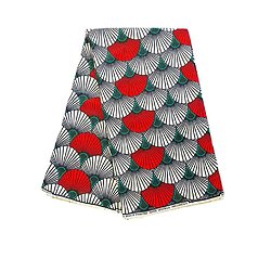 Coupon de tissu - Wax 100% coton - Graphiques - Rouge / Vert / Noir
