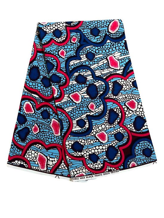 Coupon de tissu - Wax 100% coton - Graphiques - Bleu / Rouge / Noir