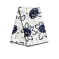 Coupon de tissu - Wax 100% coton - Fleurs - Bleu / Noir / Blanc