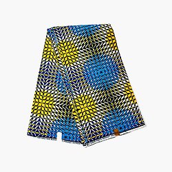 Coupon de tissu - Wax 100% coton - Géométriques - Bleu / Jaune / Blanc