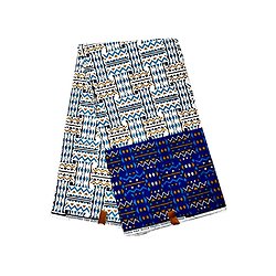 Coupon de tissu - Wax 100% coton - Géométriques - Bleu / Orange / Blanc