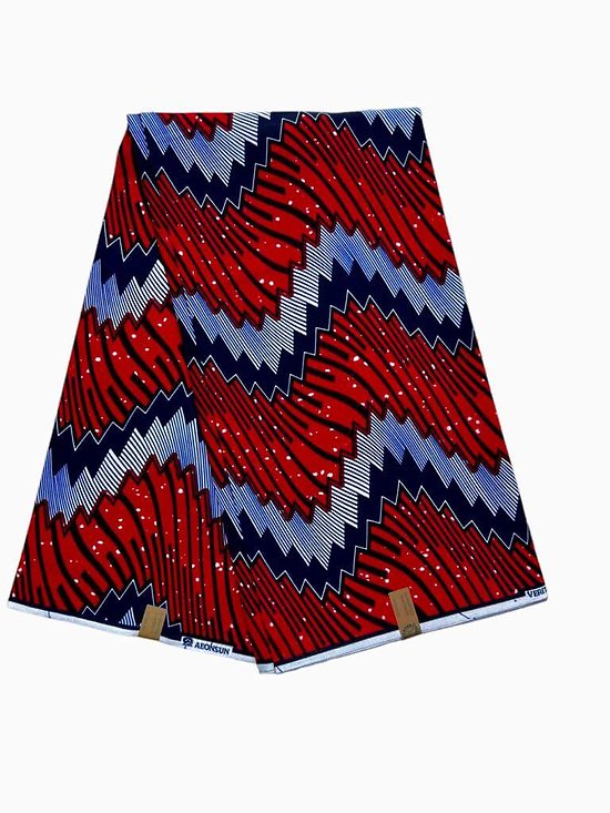 Coupon de tissu - Wax 100% coton - Graphiques - Rouge / Bleu / Noir