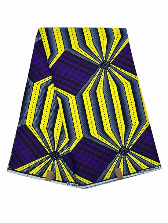 Coupon de tissu - Wax 100% coton - Graphiques - Jaune / Violet / Noir