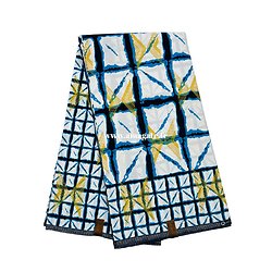 Tissu - Wax 100% coton - Graphiques - Bleu / Jaune / Blanc