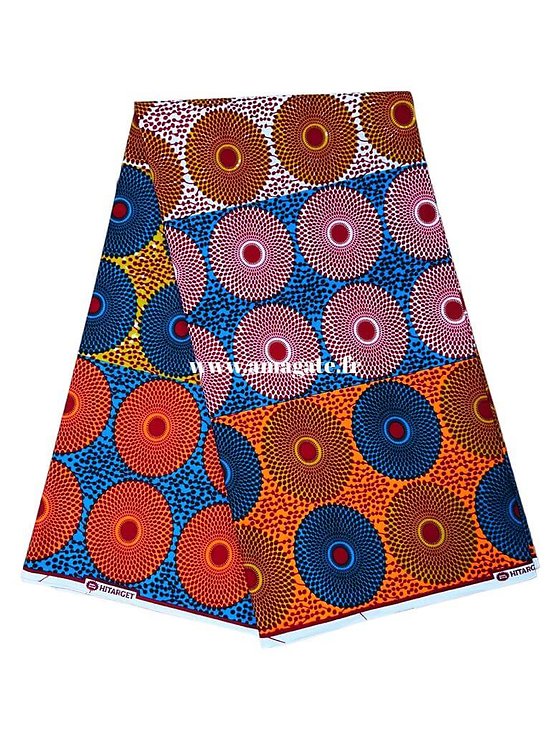 Coupon de tissu - Wax 100% coton - Niabré - Rouge / Bleu / Orange