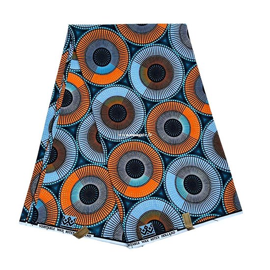Coupon de tissu - Wax 100% coton  Cocody - Orange / Bleu / Noir