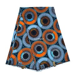 Tissu - Wax 100% coton - Cocody - Orange / Bleu / Noir