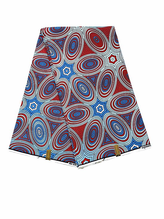 Coupon de tissu - Wax 100% coton - Karakoro - Bleu / Rouge / Argenté-Bleu