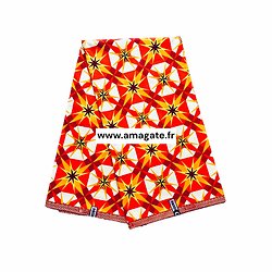 Tissu - Wax 100% coton - Amanvi - Orange / Jaune / Rouge sang