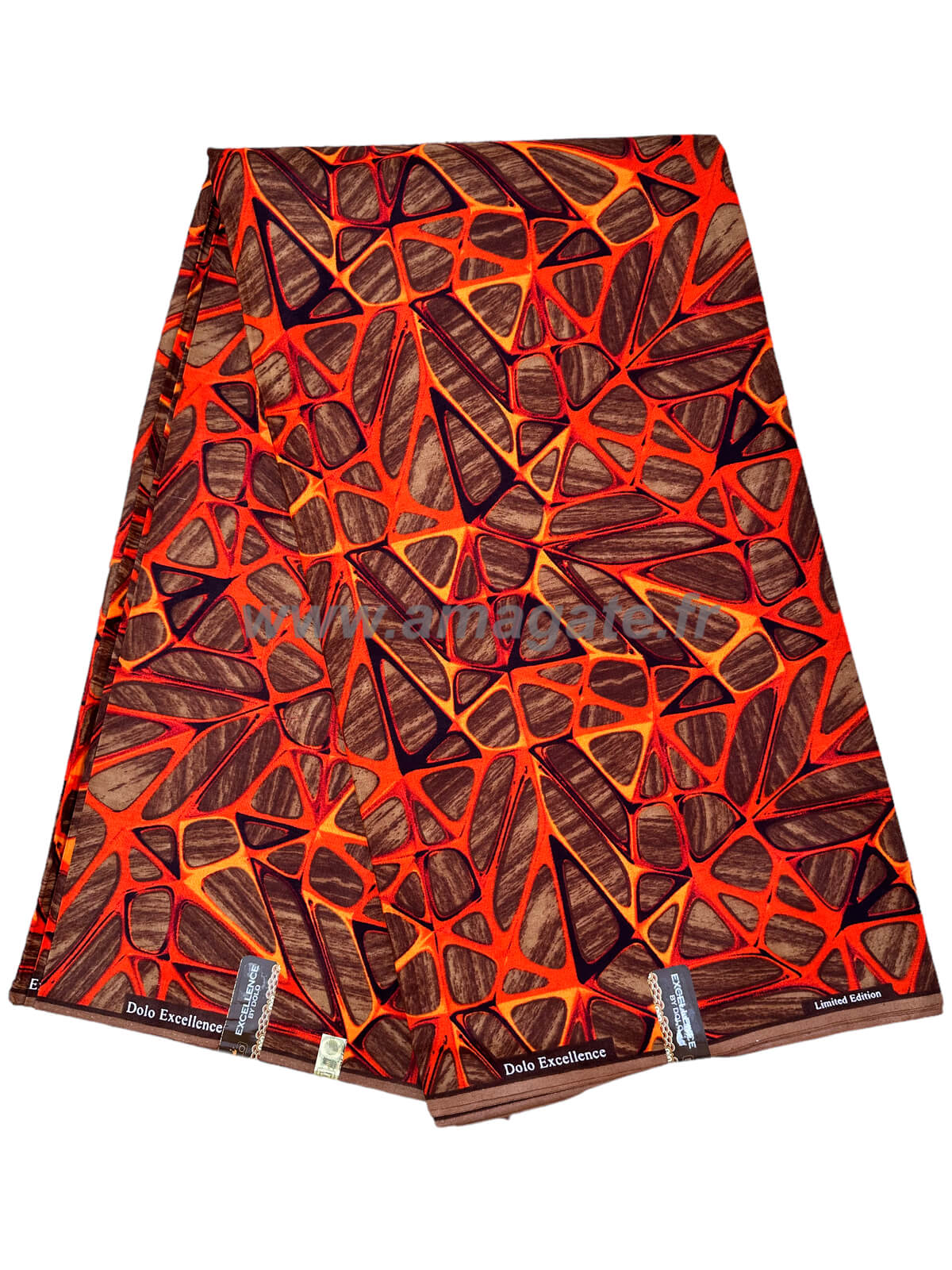 Tissu - Wax 100% coton - Mont Korhogo - Rouge / Orange / Bois