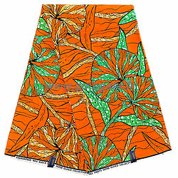 Tissu - Wax 100% coton - Fleurs - Vert / Orange / Noir