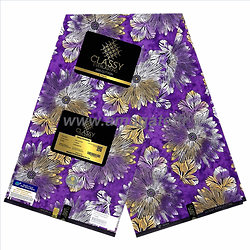 Tissu - Wax 100% coton - Fleurs - Violet / Jaune / Blanc