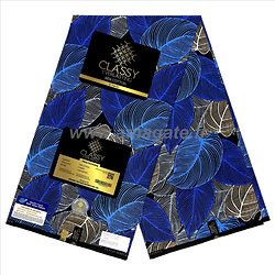 Tissu - Wax 100% coton - Feuilles - Bleu / Brun / Gris