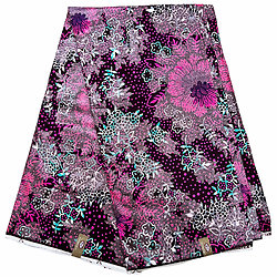 Tissu - Wax 100% coton - Fleurs - Violet / Rose / Azur