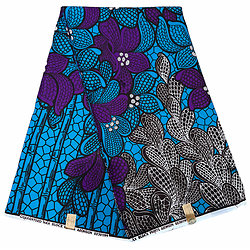Tissu - Wax 100% coton - Fleurs - Violet / Bleu-Vert / Noir