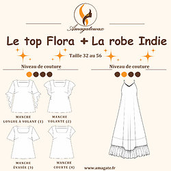 Flora - Top + Indie - Robe - Taille 32 à 56 - PDF