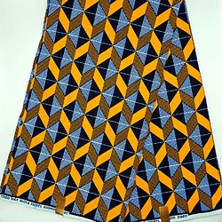 Coupon de tissu - Wax - Graphiques - Orange / Bleu clair / Bleu foncé