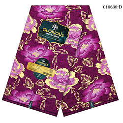 Tissu - Wax 100% coton - Fleurs - Rose / Prune / Doré