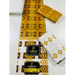 Tissu - Wax 100% coton - Kenté - Jaune / Marron / Blanc