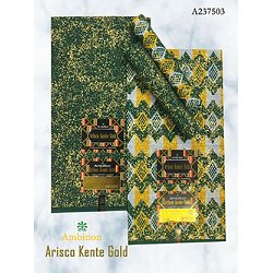 Tissu - Wax 100% coton - Kenté - Vert / Jaune / Blanc