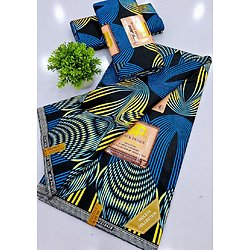 Tissu - Wax 100% coton - Graphiques - Bleu / Jaune / Doré