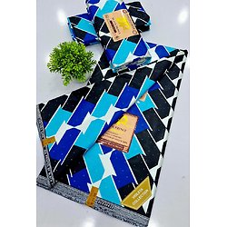 Tissu - Wax 100% coton - Graphiques - Bleu / Blanc / Argenté