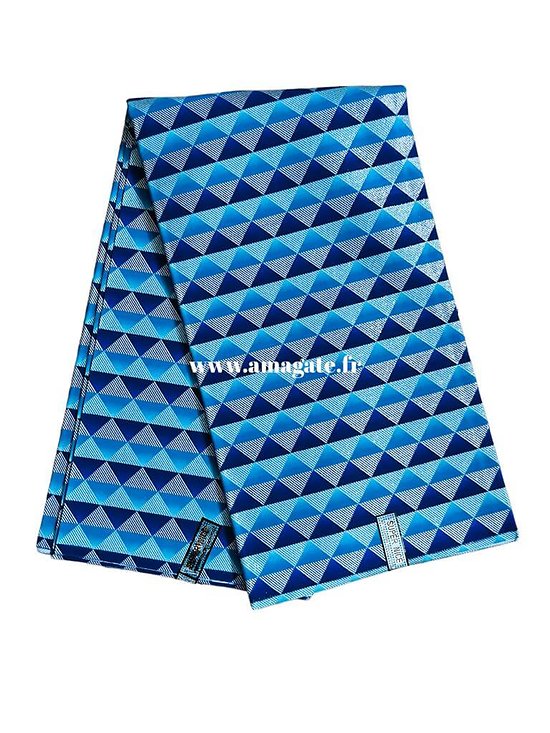 Coupon de tissu - Wax 100% coton - Triangles - Pailleté - Bleu / Argenté