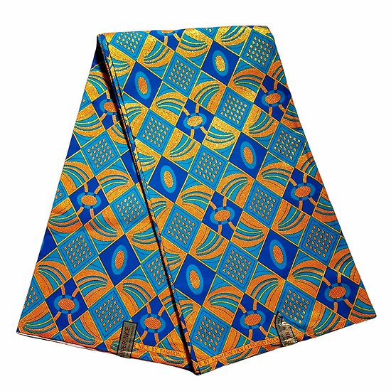 Coupon de tissu - Wax 100% coton - Graphiques - Pailleté - Bleu / Doré
