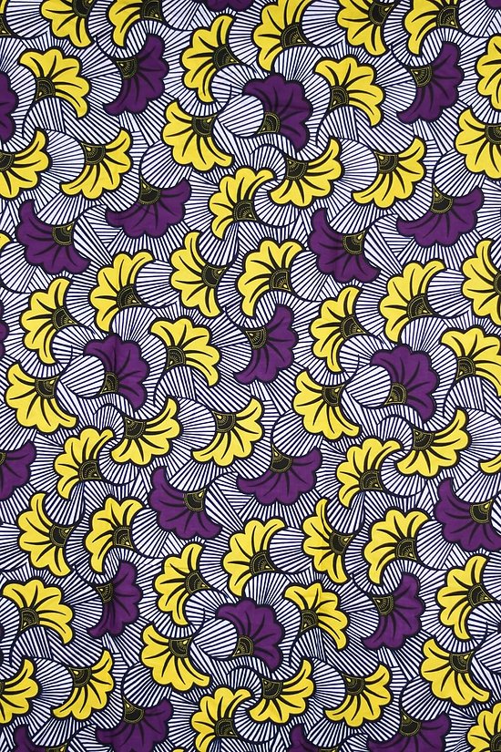 Coupon de tissu - Wax - Fleur de Mariage - Jaune / Violet / Noir