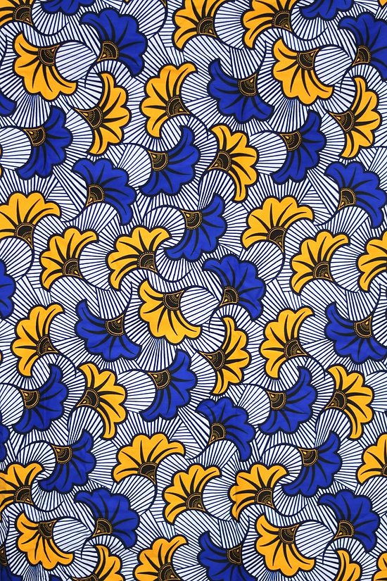 Coupon de tissu - Wax - Fleur de Mariage - Jaune / Bleu / Noir