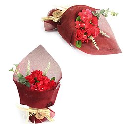 Bouquet de fleurs en savon Rouge avec roses et oeillets bain