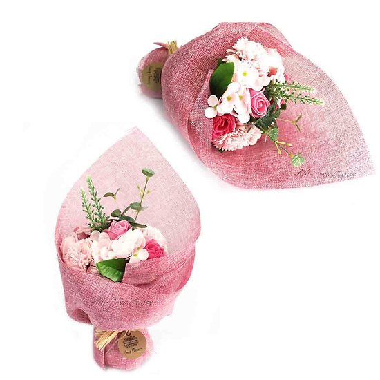 Bouquet de fleurs en savon Rose avec oeillets et hortensias bain