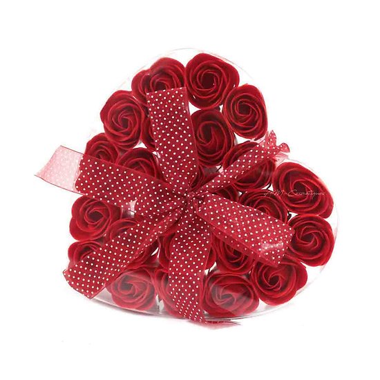 Coeur Rouge 24 roses de savon bain avec noeud AM-Cosmétiques