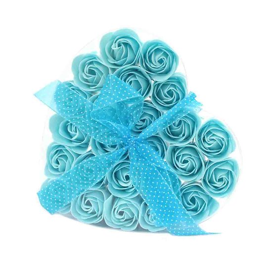 Coeur Bleu 24 roses de savon bain avec noeud AM-Cosmétiques