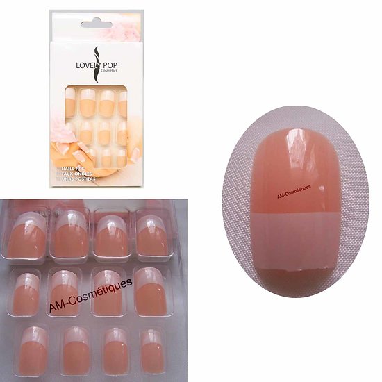 Faux ongles Rose French blanche pour mains kit x12 Lovely Pop