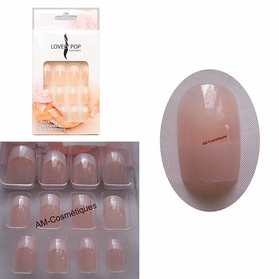 Faux ongles Rose transparent French blanche kit x12 Lovely Pop
