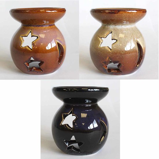 Brûleur à l'huile Yin-Yang céramique étoiles et lunes fondant cire