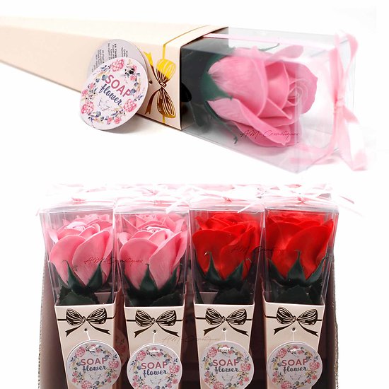 Fleur de savon Rose moyenne en rose ou rouge emballage unique
