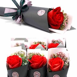 Fleur de savon Rose grand modèle en rouge et emballage unique