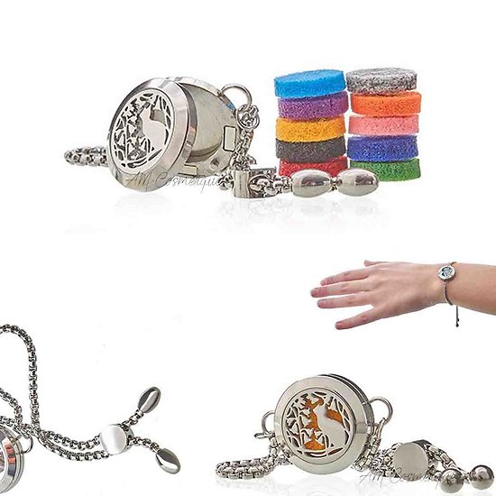 Bracelet diffuseur chaîne Chat et Fleurs bijoux aromathérapie 20mm