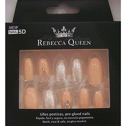 Faux ongles Saumon paillettes strass autocollant Rebecca Queen